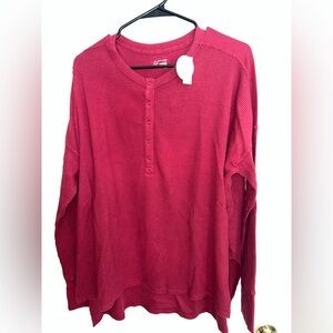 Red Henley Waffle Knit Shirt